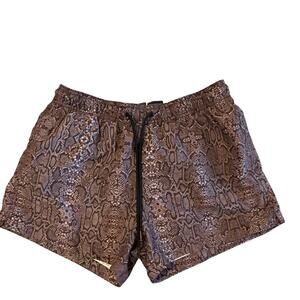 H&M Women's Brown Snakeskin Mesh Shorts M Elastic Waist Drawstring 3" Inseam